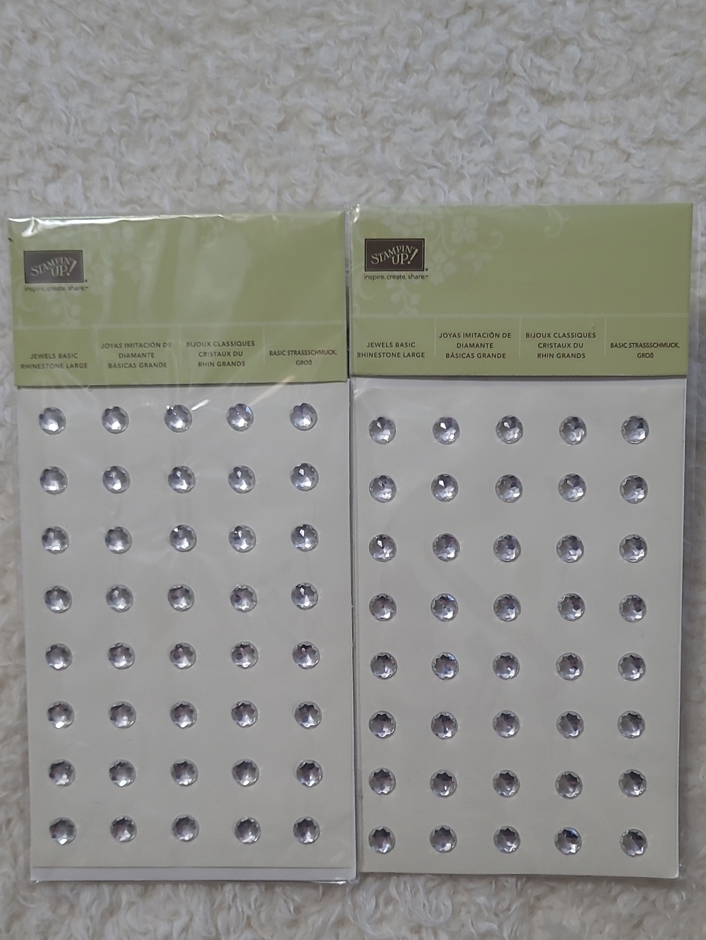 NEW Stampin'Up! Jewels Basic Rhinestone Large 2 Pks @40=80 Pcs Embellishment 8mm